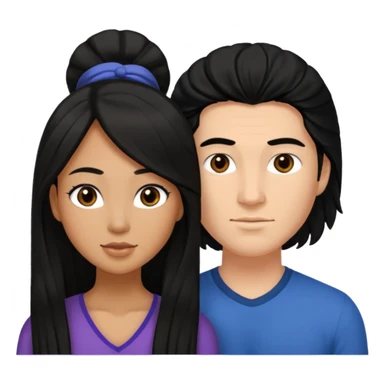 Mixed race couple, white male with mixed female (asian & black)
the female is more asian than she is black, she has long hair and very tanned skin, and black eyes
The male is french, he has thick luscious hair sticker