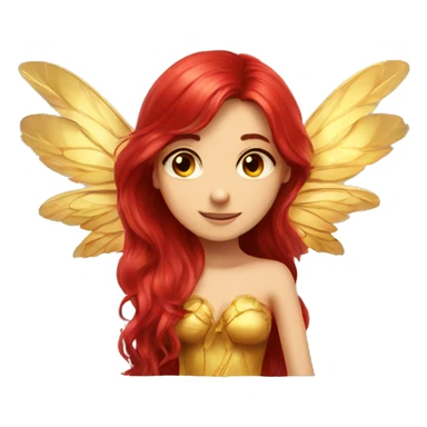 big wings, flower, Beautiful, fairy, red, gold,red, long hair sticker