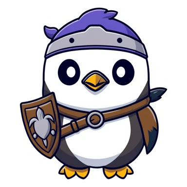 Cute penguin as Norse god Odin with two ravens on shoulders, wearing a Viking helmet and eyepatch sticker