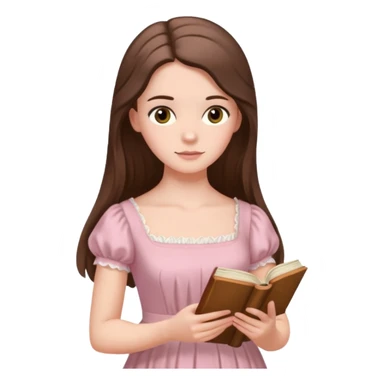  white long brunette hair girl with hazel eyes in light pink reading Pride and Prejudice sticker