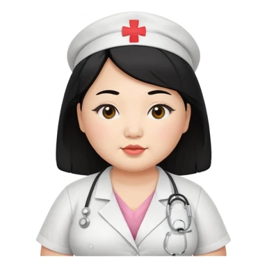 chubby asian woman Nurse round eyebrow medium black hair wear a bra. sticker