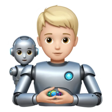 the kid play with him robot toy sticker