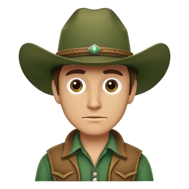 Rugged cowboy character with a forest green cowboy hat sticker