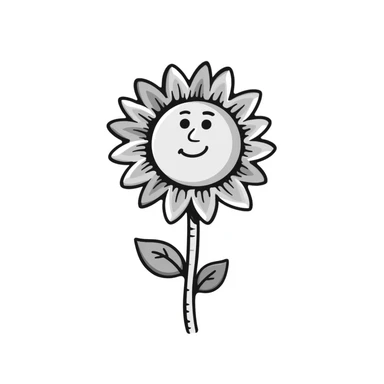 Cheerful sunflower with detailed petals, center, leaves and stem. Using specific pastel colors (dd9fb0, ffc6d3, a3bfc9, c4bee2, f1b091). Hand-drawn doodle style with intricate details. Happy, bright sunflower design with a transparent background. sticker