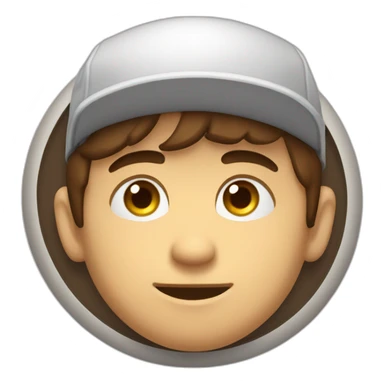Guy with brown hair and short, eyes with a cap that is behind a circle window that try to go out with a hand on the top of cornice sticker