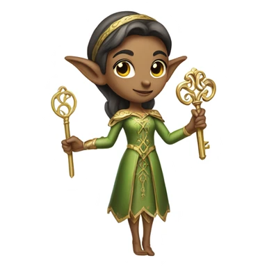 an elf woman login holding a big key sticker