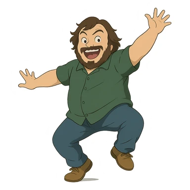 ghibli style illustration of Jack Black in a playful pose sticker