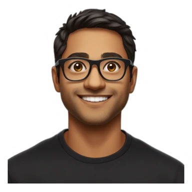25 year old indian silicon valley creator economy startup founder smiling wearing glasses in a black tshirt with broad shoulders profile photo wearing keyhole bridge glasses sticker