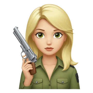 Emoji femme blonde cheveux blond, yeux vert avec de long cils noir qui porte un pistolet et à des cornes  sticker