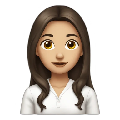 A girl with long dark brown hair, wearing a white shir, with brown eyes and slightly tanned sticker
