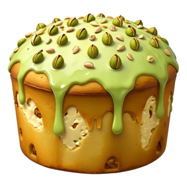panettone con glassa al pistacchio che scende lungo i bordi e pistacchi come decorazione sticker