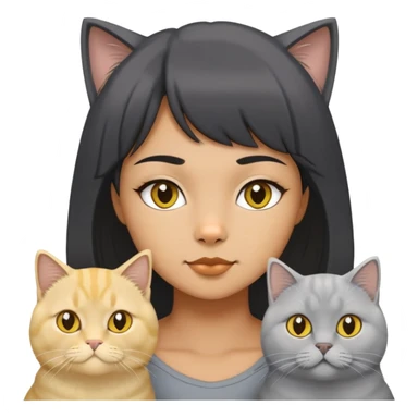 A black short hair girl, Four cat grey British Shorthair, yellow British Longhair, White Longhair, white British longhair.  sticker