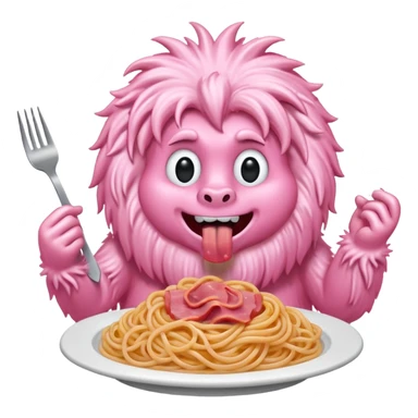 Pink Yeti eating ham spaghetti  sticker