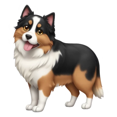 Fat calico cat with a black and tan Australian Shepard dog sticker