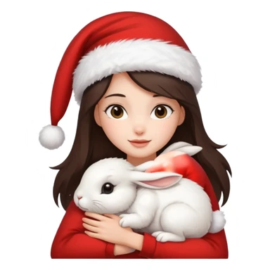 Brunette hugging rabbit christmas sticker