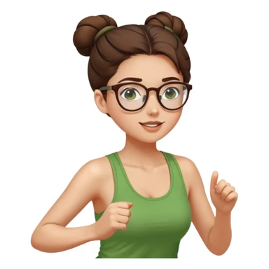 pretty girl white glasses side view brown hair in a bun green tank top running sticker