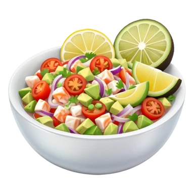 Mexican fish ceviche with lemon and sliced tomato, avocado and onion in a small bowl, fresh and colorful sticker