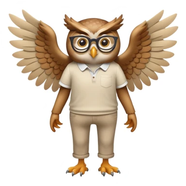 friendly anthropomorphised owl with wings instead of arms, in pants and a shirt, wearing glasses, walking upright, relaxed pose sticker