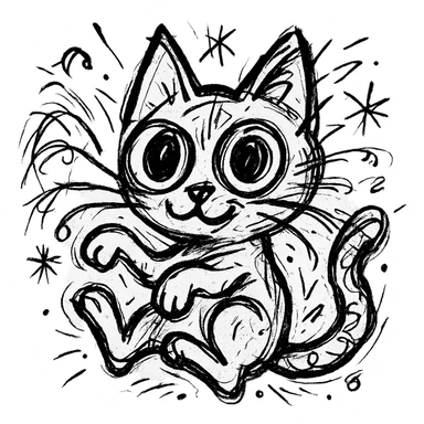 chaotic outlined icon of a cute cat with big eyes and a playful pose sticker