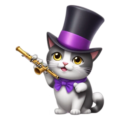 cute, fat cat with magician hat playing the flute sticker