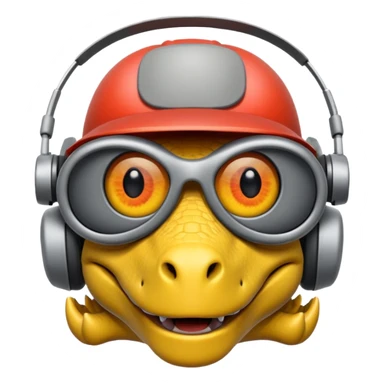 Dinosaurio  gris subido en un carro blanco tecnológico con lentes de realidad virtual sticker