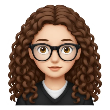 white teen girl with long brown curls, hazel eyes, and black frame glasses sticker