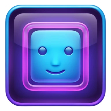 A glowing neon square in shades of blue and purple, transparent background, no face sticker