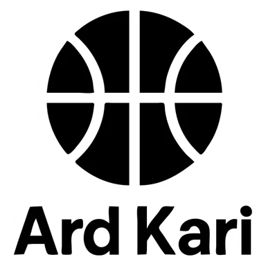 logo with text 'Ard Kari', solid black icon style, basketball graphic, bold and minimal, professional logo sticker