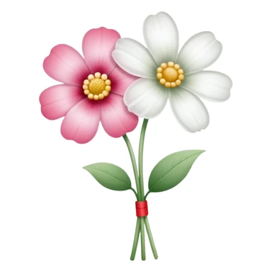 One pink flower and one white flower in transparent bouquet with red band  sticker
