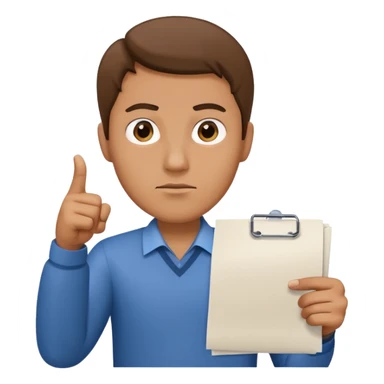 A man stands with a serious face and points his finger at his hand holding papers sticker