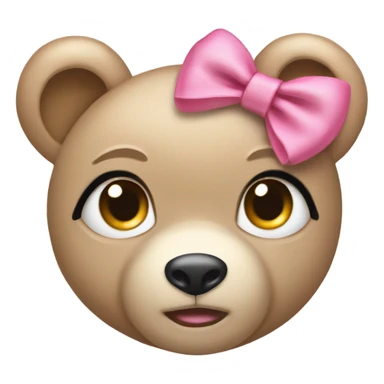 Light Beige female teddy bear eyes wearing a pink bow on its right ear sticker