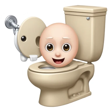 Labubu from funny cartoon with a toilet in its mouth, exaggerated humor, emoji style sticker