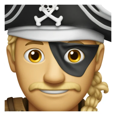 White Pirate on top of a ship looking true a binocle so far and with his hand on the face sticker