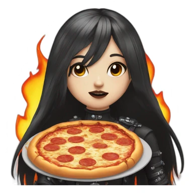 goth egirl with flame in chest eating pizza sticker