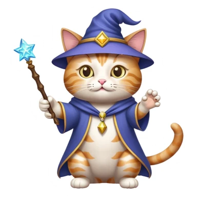 cat wizard with magic wand casting spell sticker