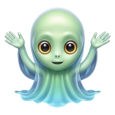 a cute hybrid of an alien and a ghost, with big eyes and a floating body sticker