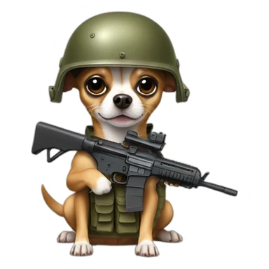 chihuahua with military helmet and a rifle on his hands sticker