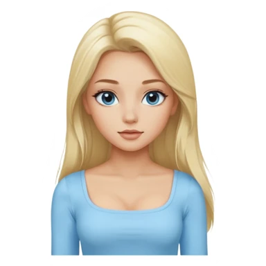 pretty girl blonde long hair makeup baby blue skin tight square neckline long sleeve top sticker