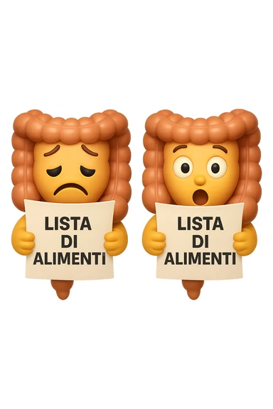 EMOJI STILE IPHONE DI UN INTESTINO CHE LEGGE UN FOGLIO CON LA SCRITTA "lista di alimenti" ed espressione triste in volto, ESPRESSIONE STUPITA IN VOLTO, IPERREALISTICO 4K sticker