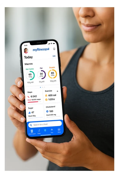 Donna sportiva che usa app contacalorie come myfitnesspal sticker