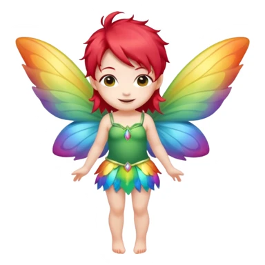 fairy with red hair, rainbow wings, happy, chibi full body sticker
