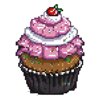 pixel art cupcake with pink icing and a bite taken out sticker