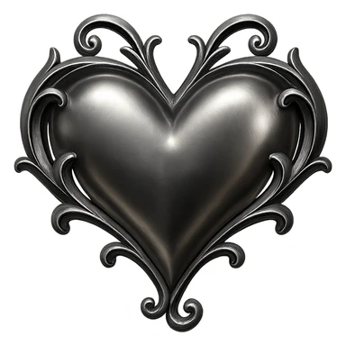 black gothic heart, ornate, dark, elegant, chrome finish sticker
