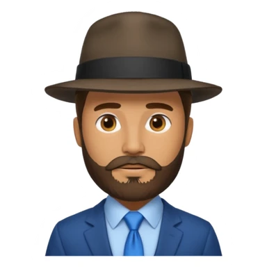 bearded man wearing hat and blue tie no coat sticker