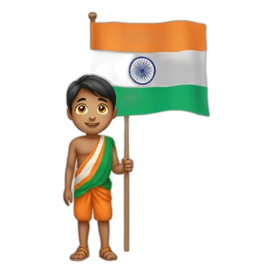 Cute boy holding big Indian flag  sticker