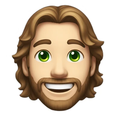 ne a jovial young man with slightly long hair, sparkling green eyes, and a fair complexion that reflects an expression of pure joy. His face lit up by a contagious smile, this em sticker