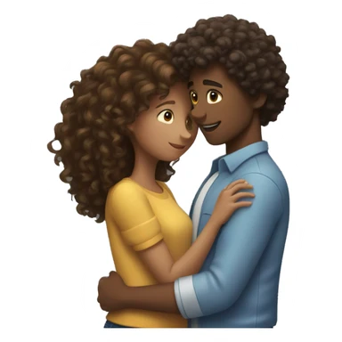 Curly haired girl and brunette tall boy hugging sticker