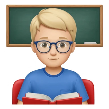 Boy with glasses sitting at school reading with his back to the camera sticker
