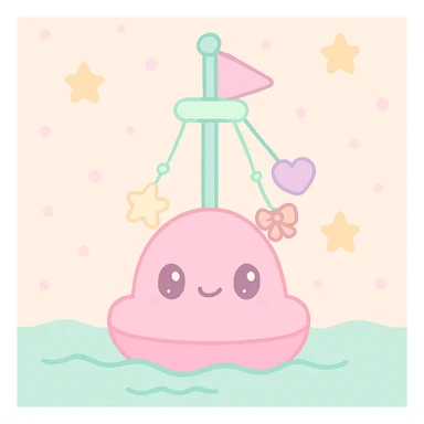 girly buoy floating in the sea, decorated with pendants, playful and feminine style, cute, charming, pastel colors sticker
