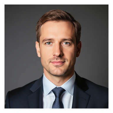 professional looking white pale man with brown hair, wearing business attire, neutral background, realistic style sticker